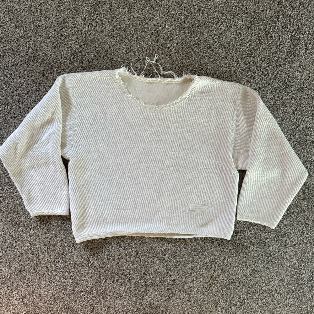 Vintage White Frayed Hem Sweater